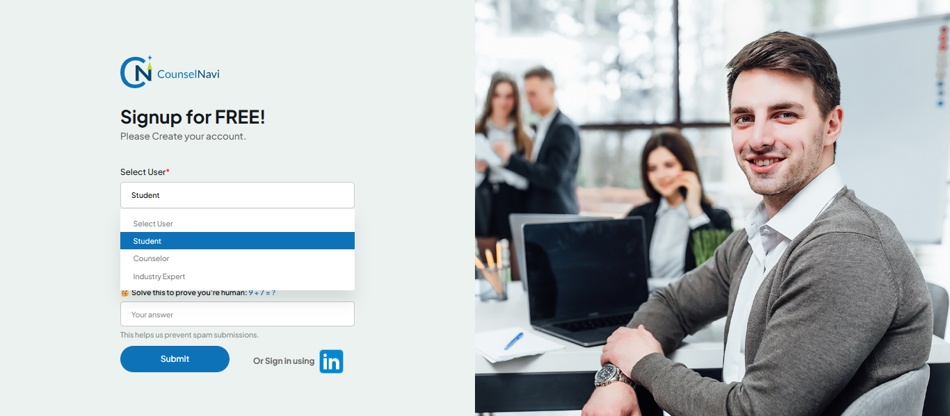 Creating an Account With Dropdown